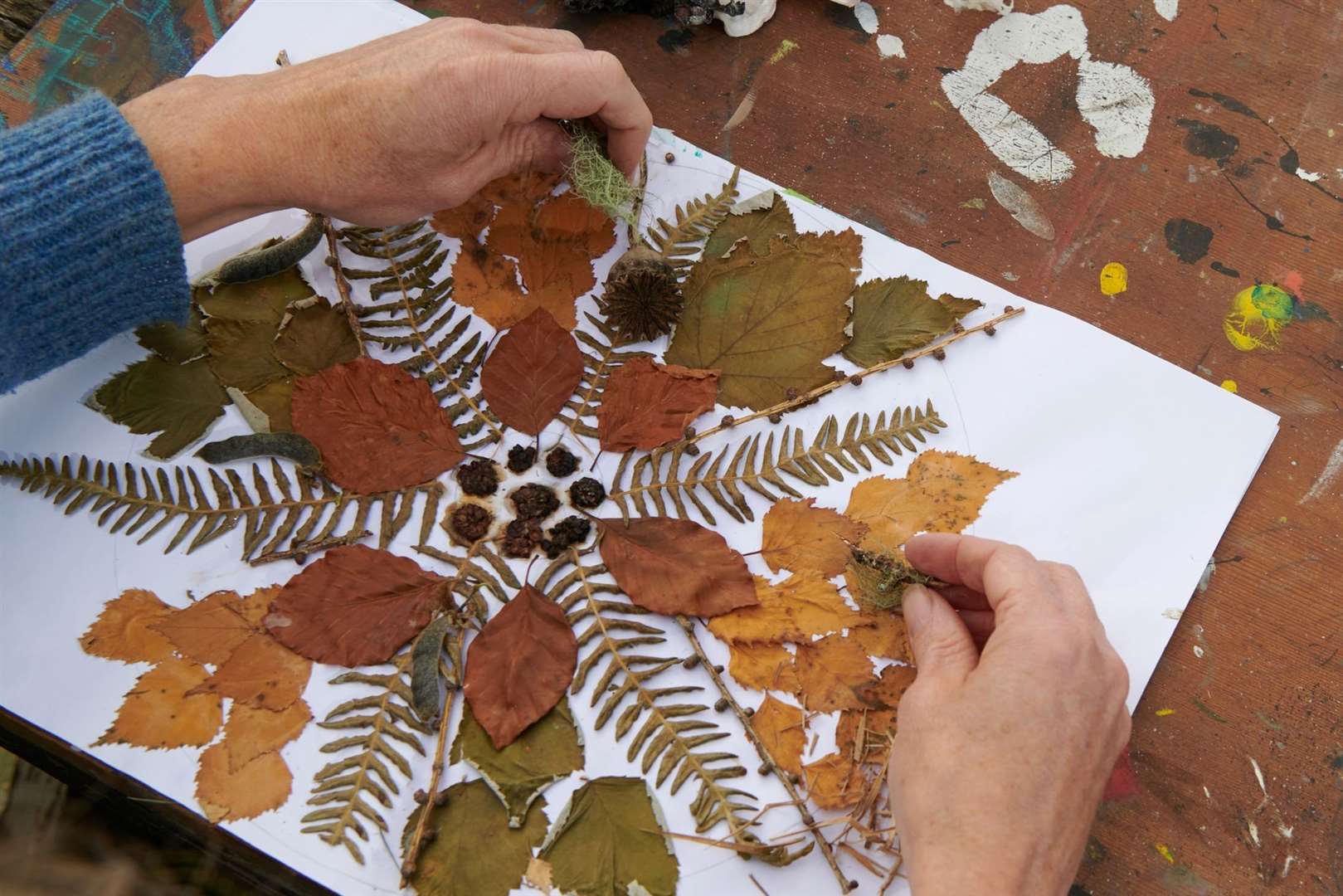 Members of the public are invited to explore their connections with art & nature, while reflecting on how and why they can benefit their wellbeing as they create 'Mandalas'. Photo: Green Tree Art Studio