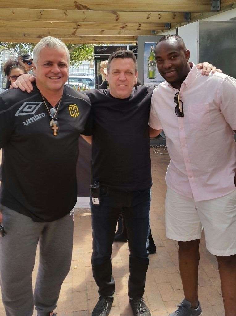 Friends together in South Africa, John Comitis, Bonar Bridge manager Bobby Breen and Benni McCarthy.