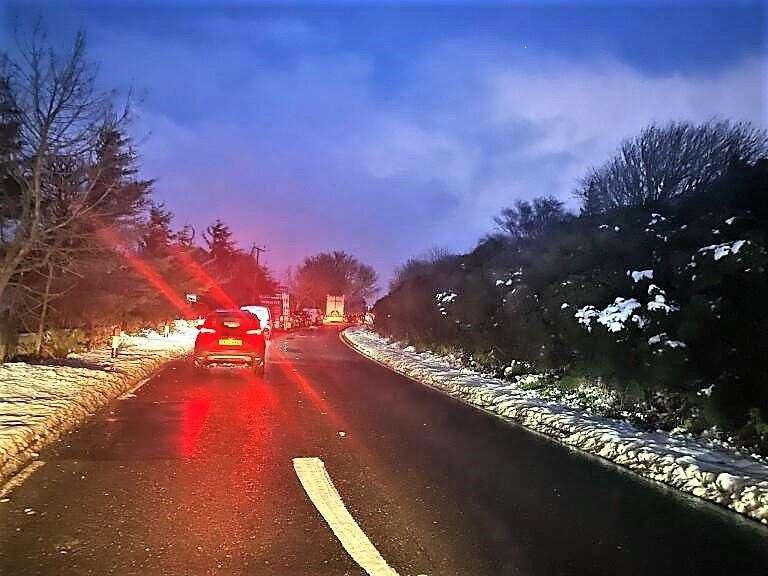 Traffic currently moving very slowly at Berriedale Braes due to drifting snow. Picture: Jean Gunn