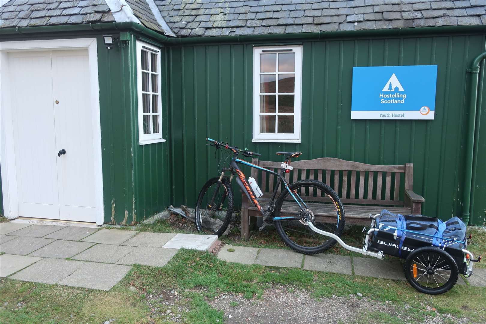 Arriving at Loch Ossian Youth Hostel by bike in November.