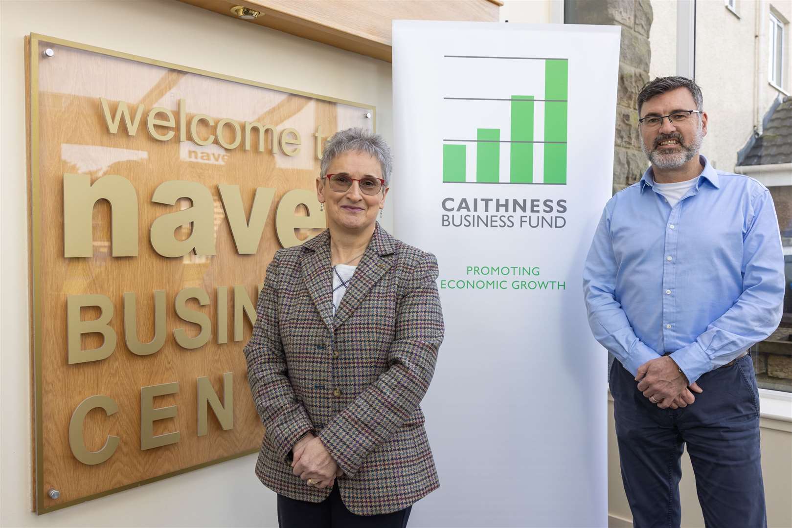Trudy Morris, executive director of the Caithness Business Fund and CEO of Caithness Chamber of Commerce with Dave Calder, head of sustainability and socio economics at NRS Dounreay.
