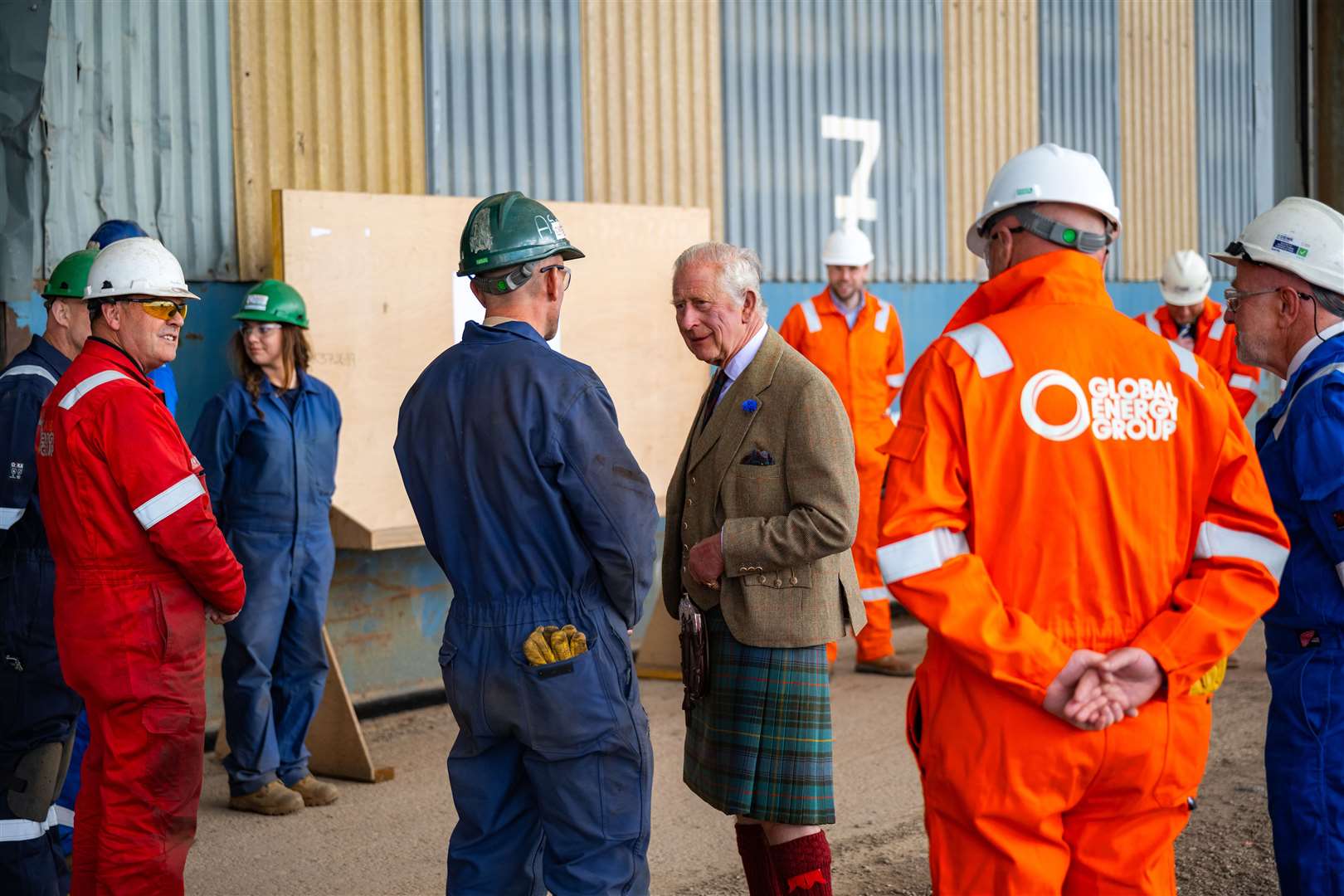 Global group chairman Roy MacGregor welcomes The King to the Nigg site.