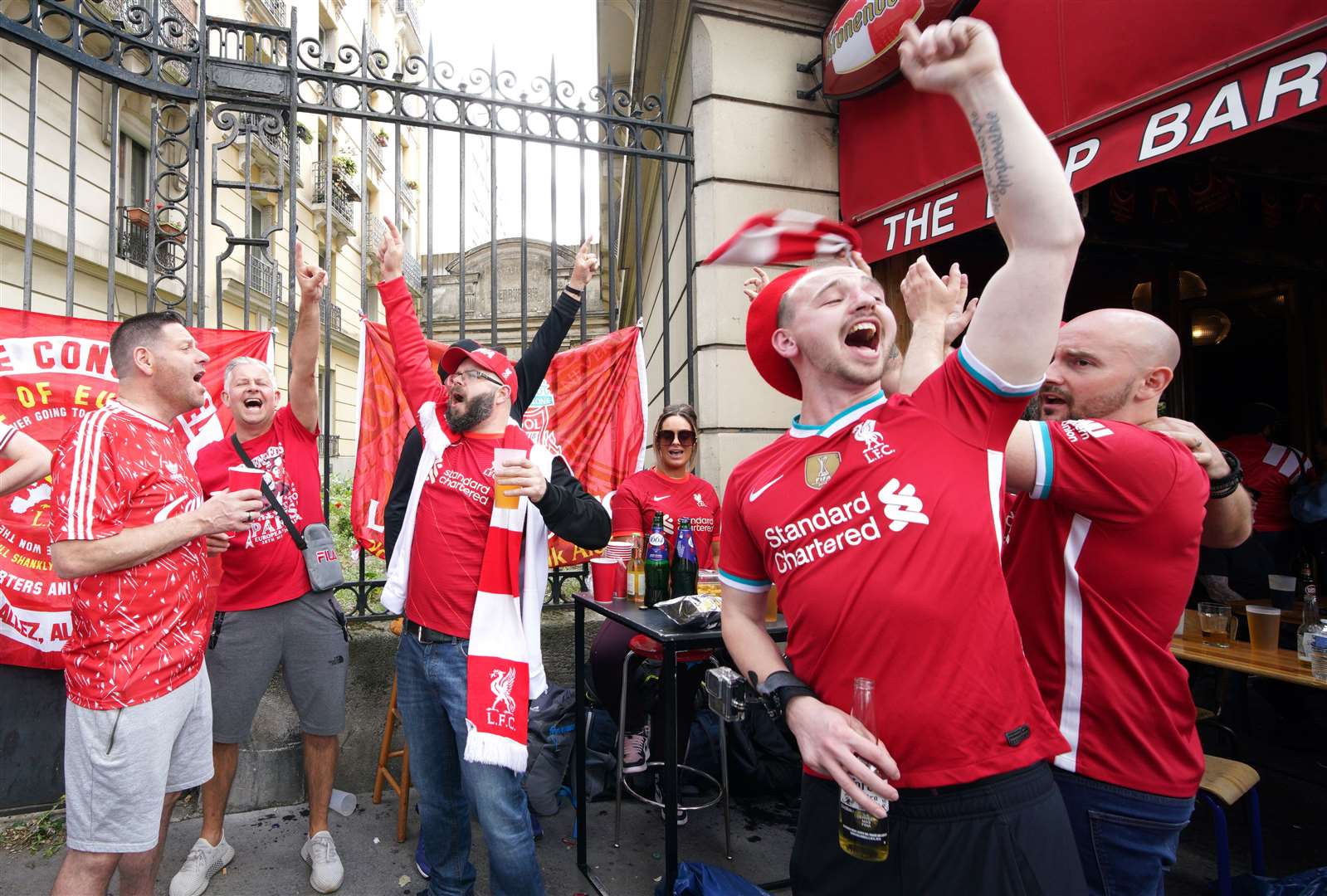 Liverpool fans at The Kop Bar in Paris (Peter Byrne/PA)
