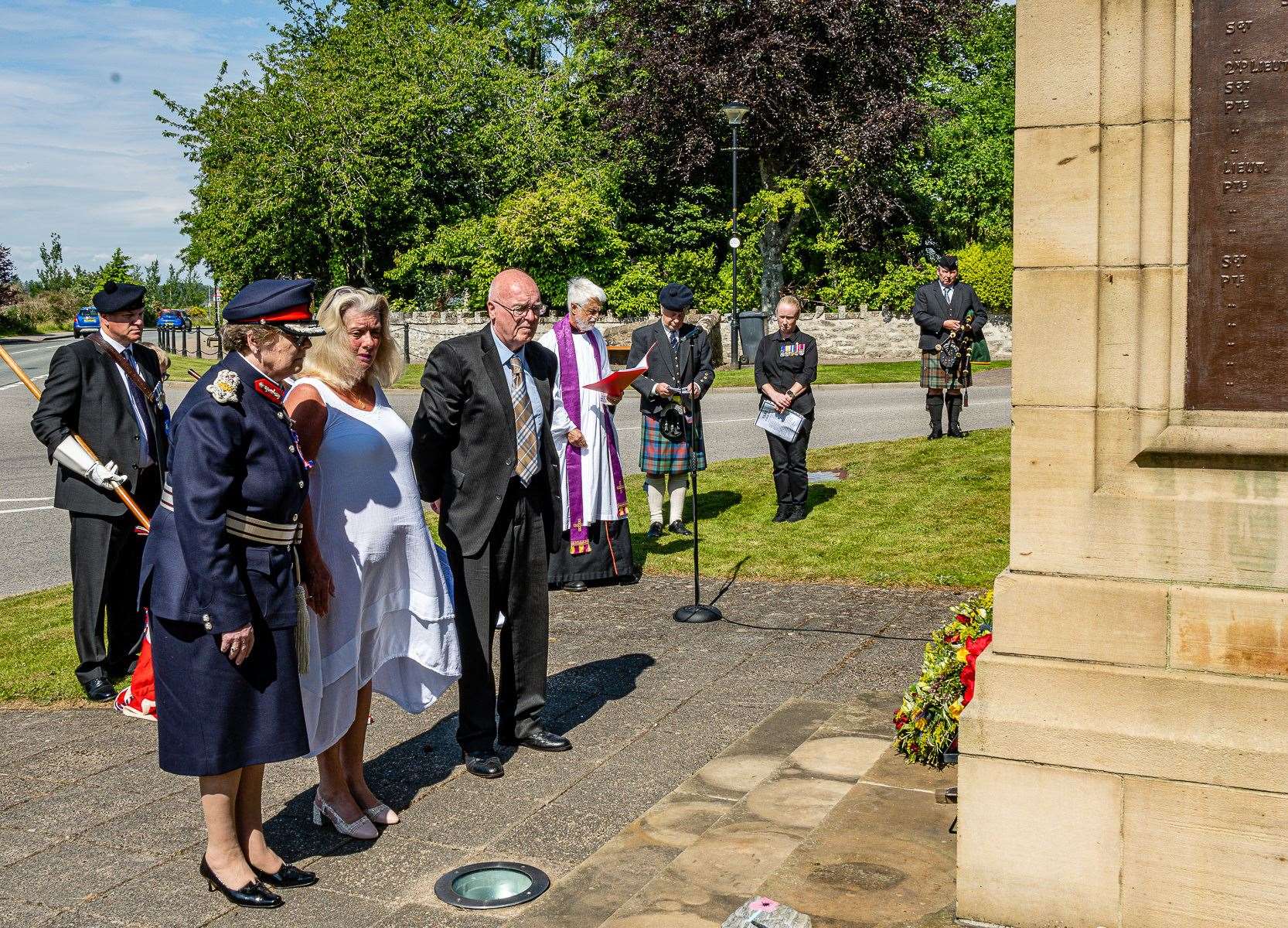 Wreathes were laid at the commemoration. From left, Sutherland Lord Lieutenant Dr Monica Main; Depute Lieutenant Kim Tullor; and ward councillor Jim McGillivray. Picture: Andy Kirby