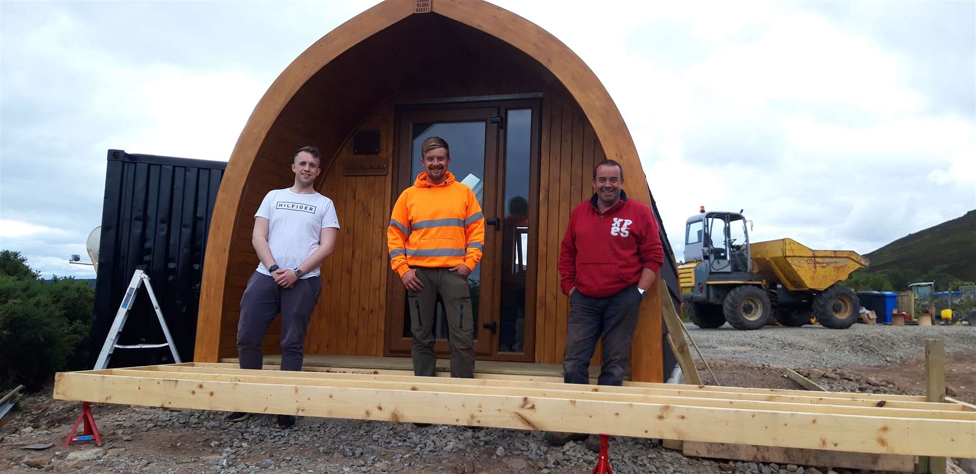 Calum Macleod (left) with contractors Gordon and Rudi Maclean who have undertaken the ground works at the new Brora glamping site.