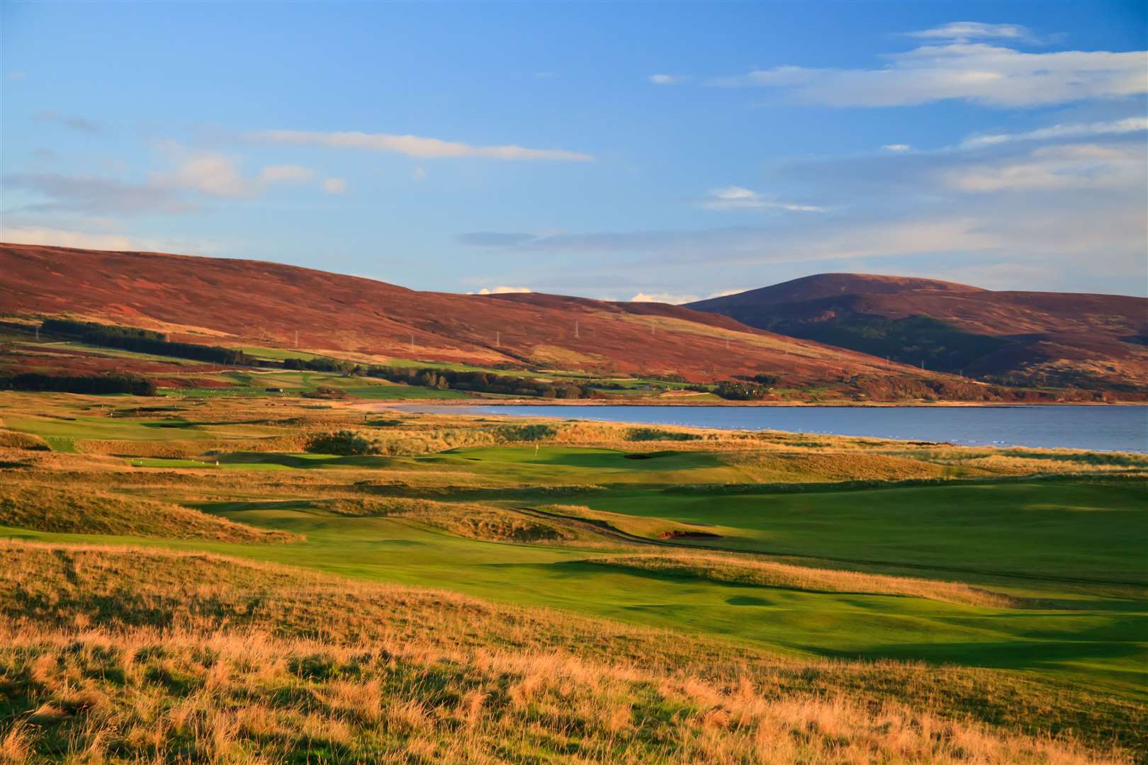 The 17th fairway and 2nd green at Brora Golf Club.