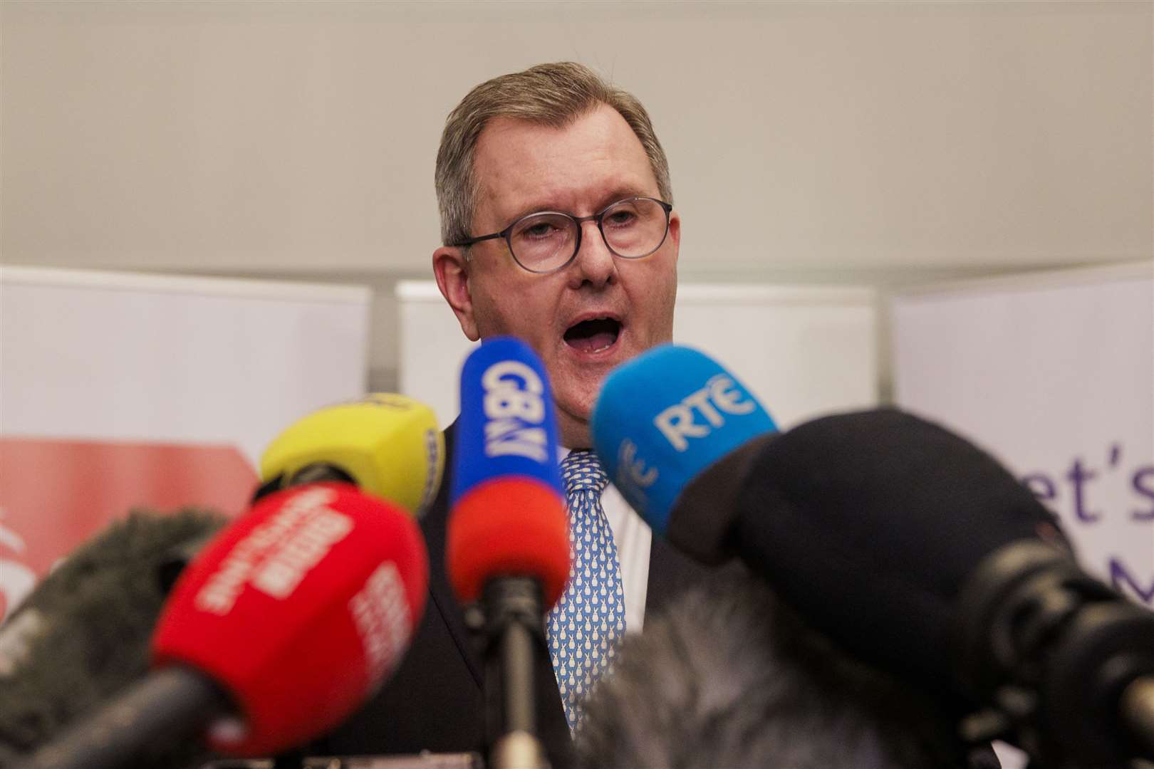 DUP leader Sir Jeffery Donaldson MP during the press conference (Liam McBurney/PA Wire)