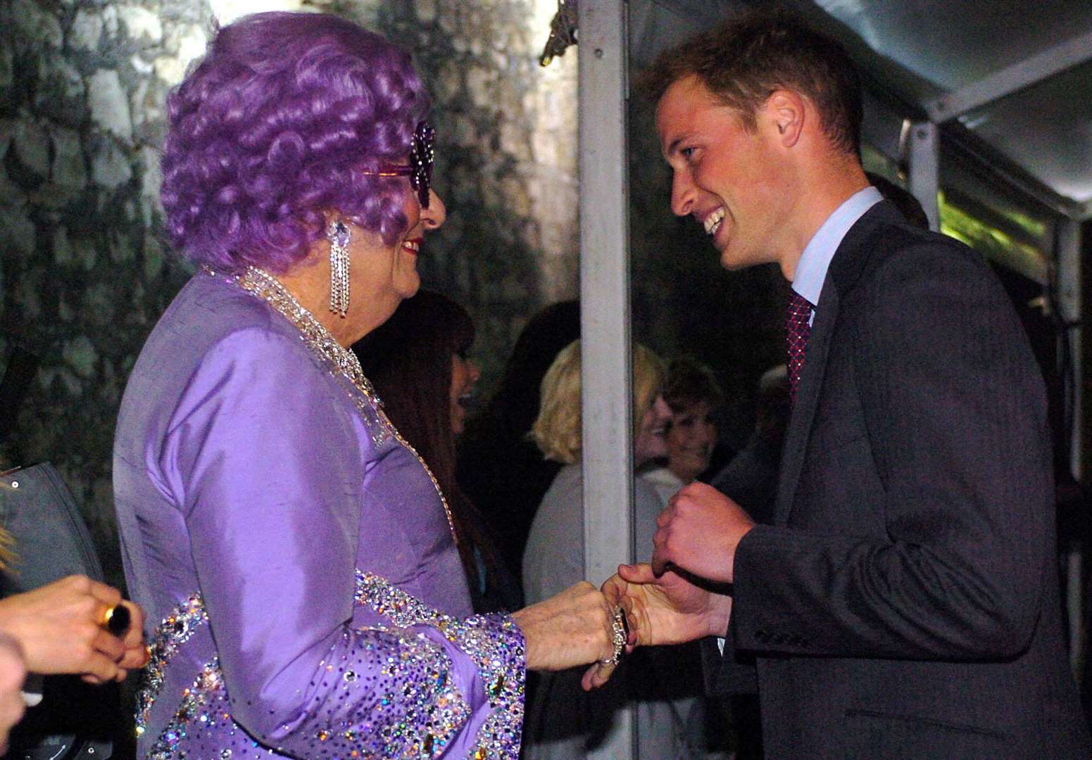 Humphries raises a smile from William, now the Prince of Wales, backstage at the Prince’s Trust 30th birthday concert at the Tower of London in 2006 (PA)