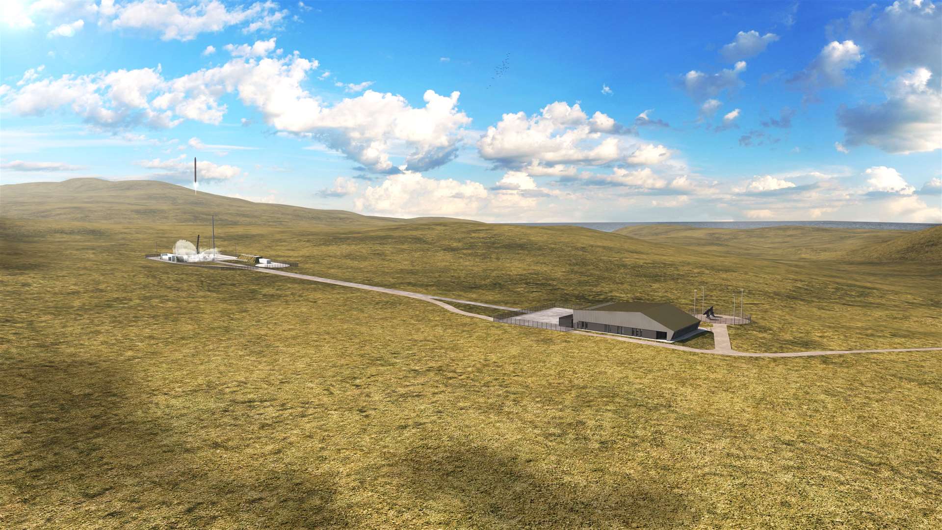 An artist’s impression of launch pad and integration facility at the proposed Space Hub Sutherland.