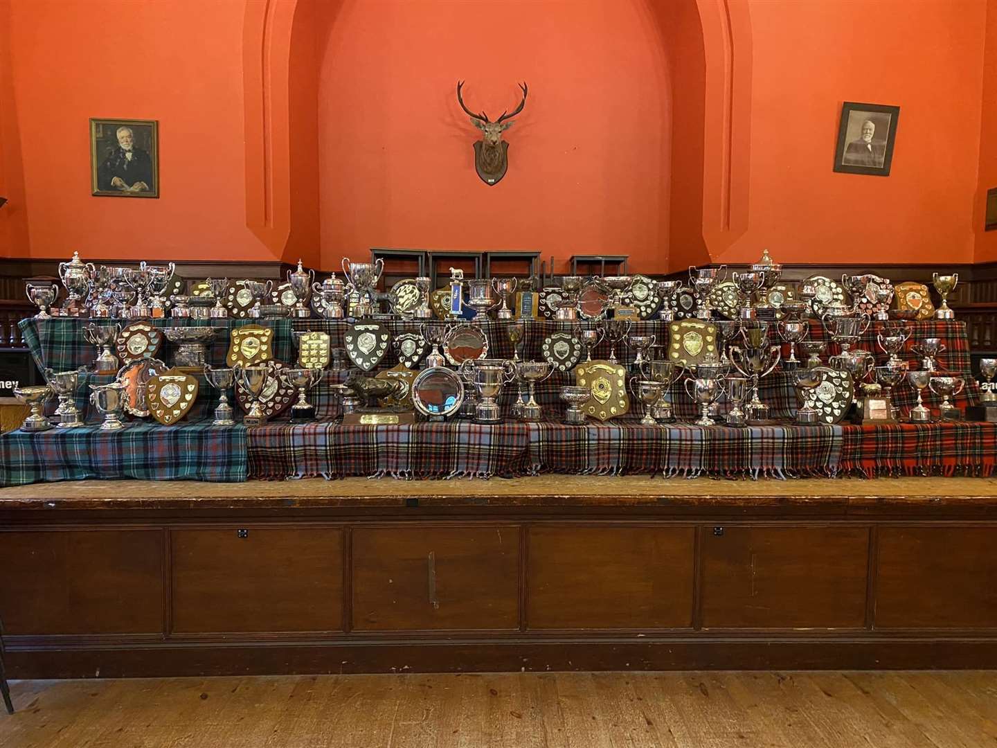 An impressive array of trophies set out at Clashmore Hall ready for the prize-giving.