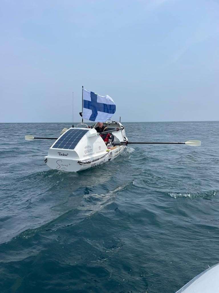 Jari Saario in his rowing boat ahead of the Atlantic cossing.