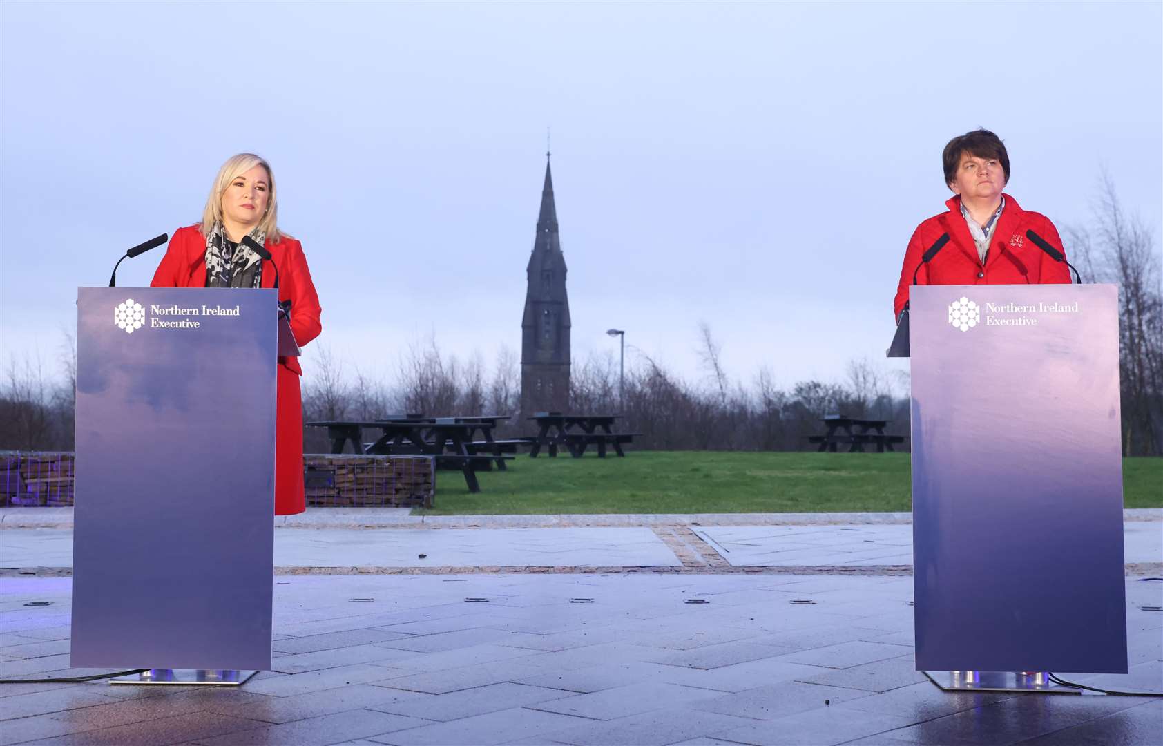 First Minister Arlene Foster (right) and deputy First Minister Michelle O’Neill (Presseye/PA)