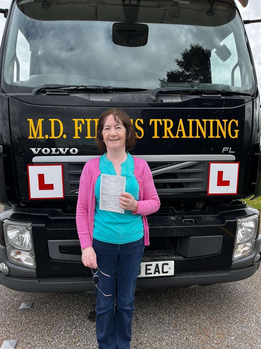No L-plates required! Ann proudly shows her LGV Cat C licence.