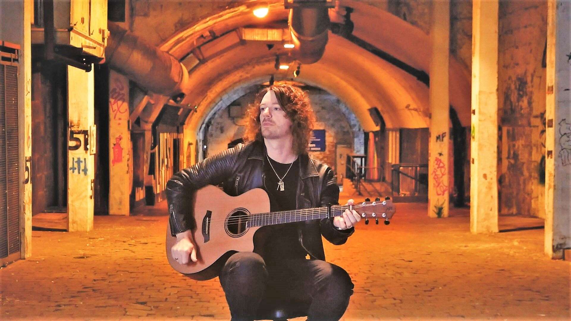 Publicity shot of Luke Gunn which was taken during the video production at the Tunnels, Aberdeen.