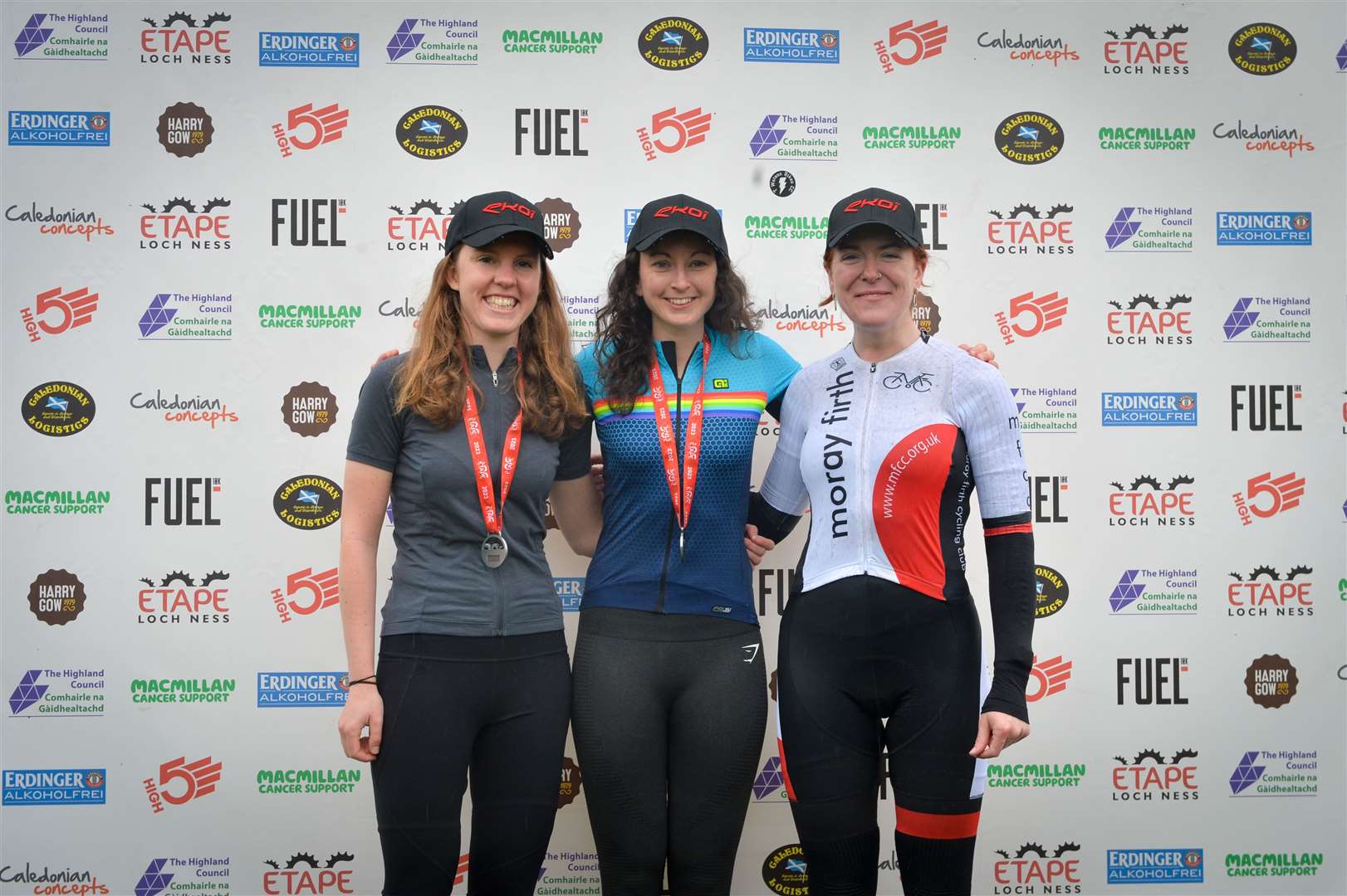Women's podium photo 3. Charlotte Dewdney, 1. Catriona Lockie and 2. Martha Gates. Picture: Callum Mackay..