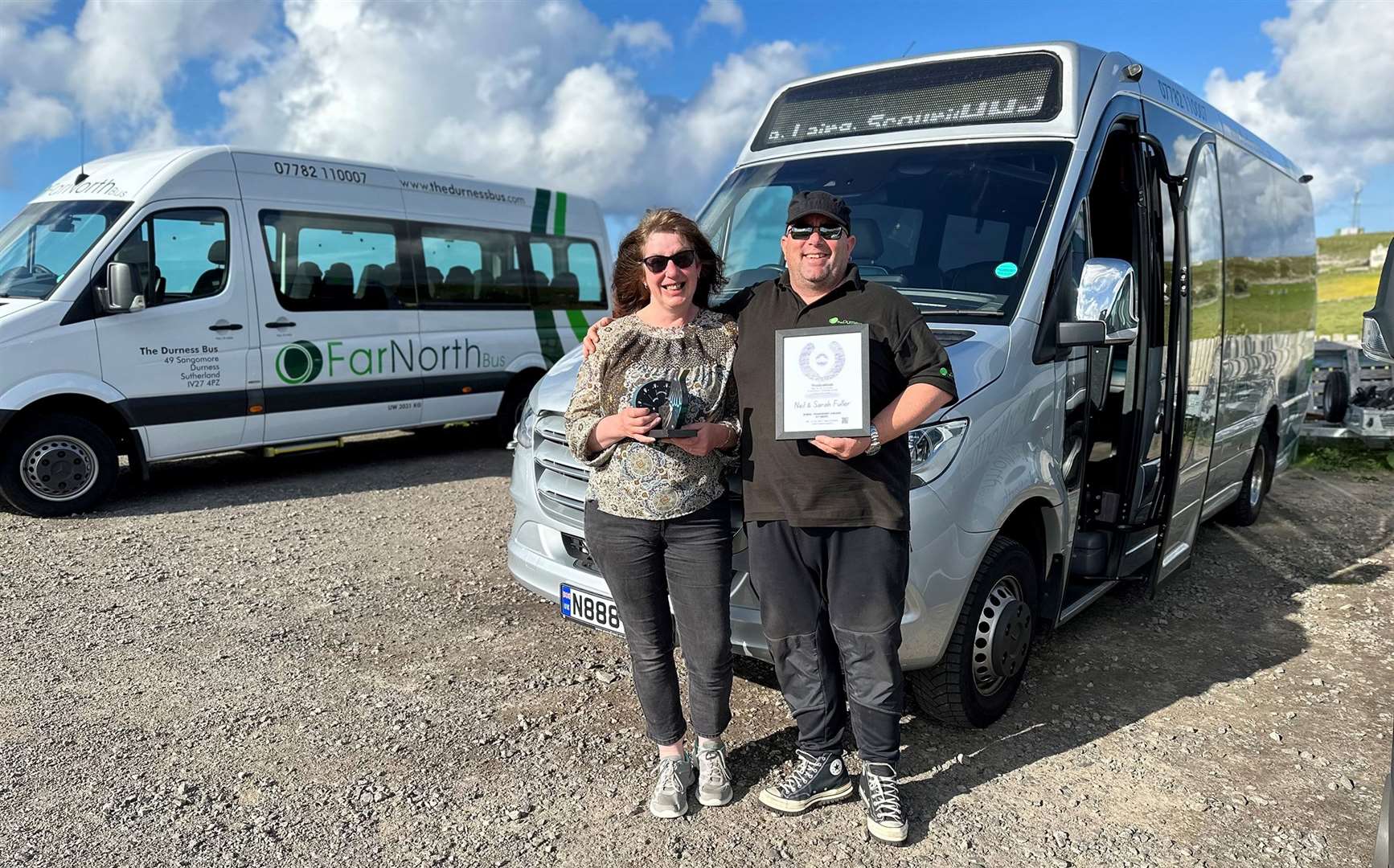Neil and Sarah Fuller of Durness Bus after receiving their award last year.