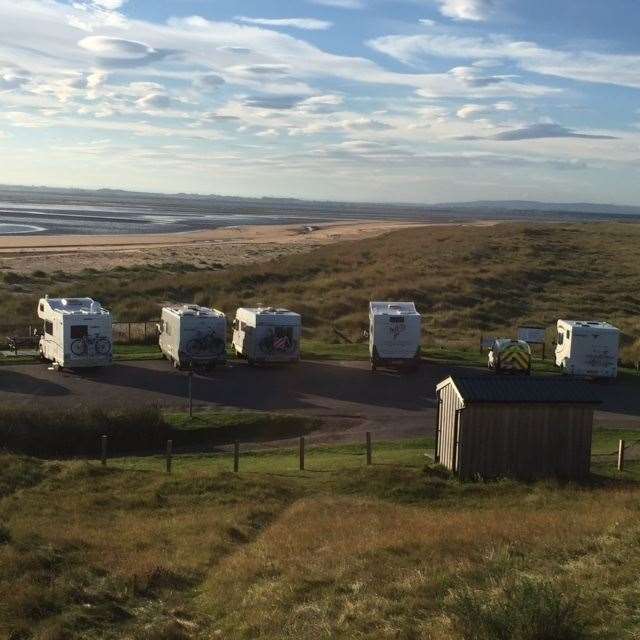 Motorhomes crowd out the top car park at Dornoch beach. This picture was taken in August last year.