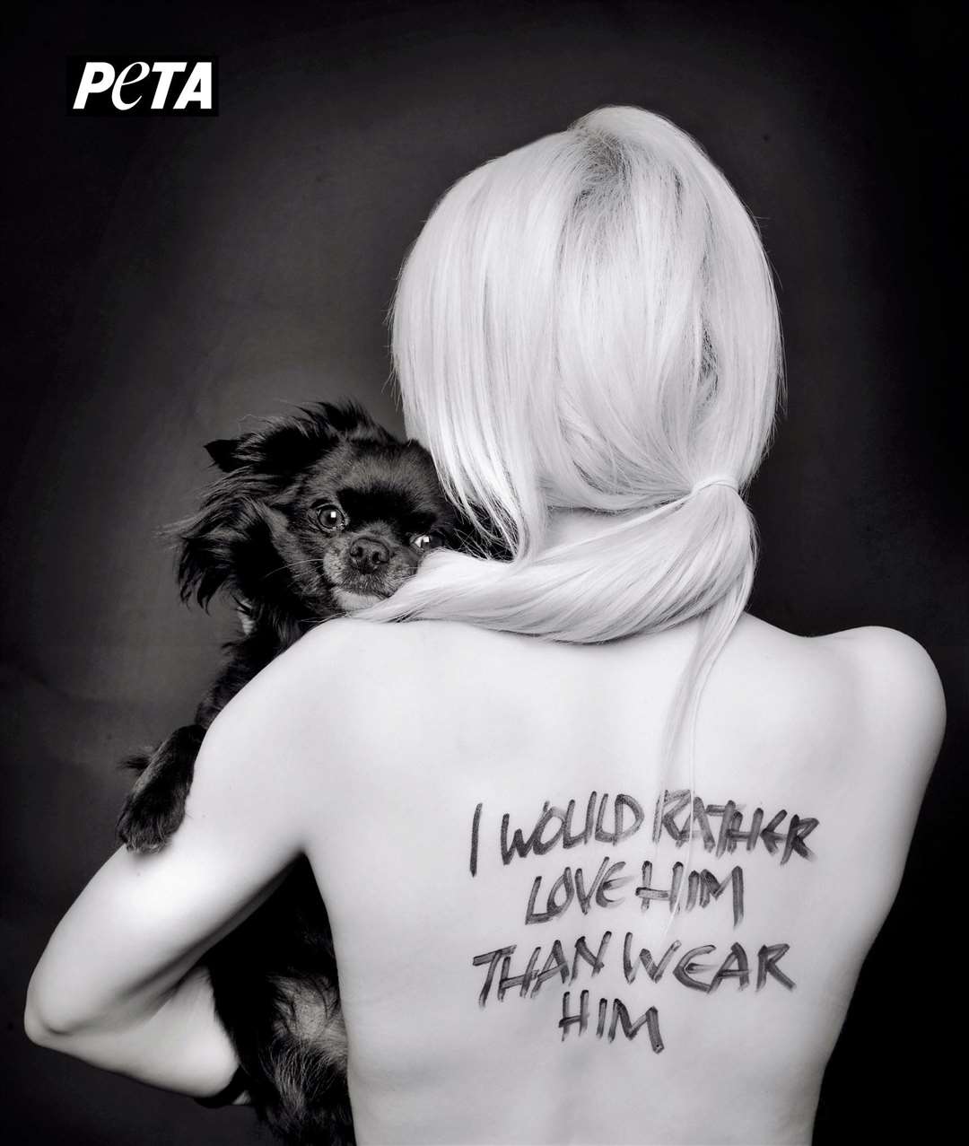 Natalie Oag featured in a publicity image for PETA against the wearing of fur and is pictured with her faithful furry companion Louis the Chihuahua.