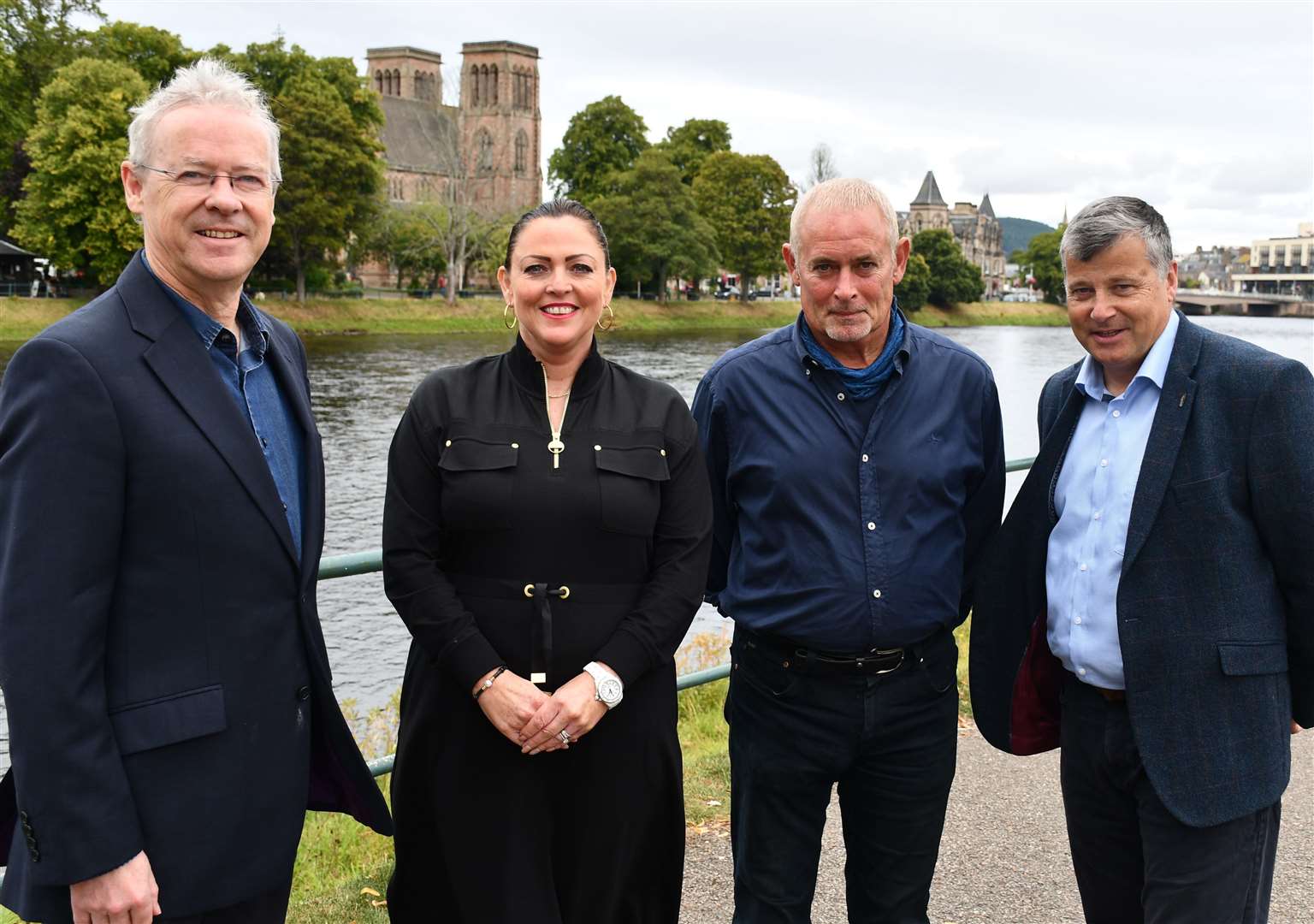 Scotland's Towns Partnership TCAP2 roadshow, Inverness. Some of the speakers, from left: Bryan Beattie (Inverness Castle), Kimberley Guthrie (STP), Phil Prentice (STP) and John Murray (Highland Food and Drink Club). August 24 2022