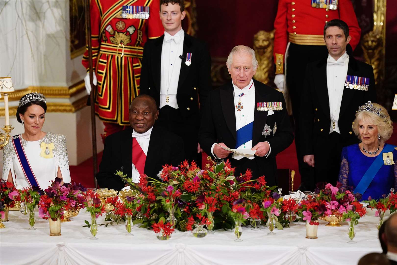 The Princess of Wales, President Cyril Ramaphosa of South Africa, the King and Queen during the state banquet at Buckingham Palace (Aaron Chown/PA)
