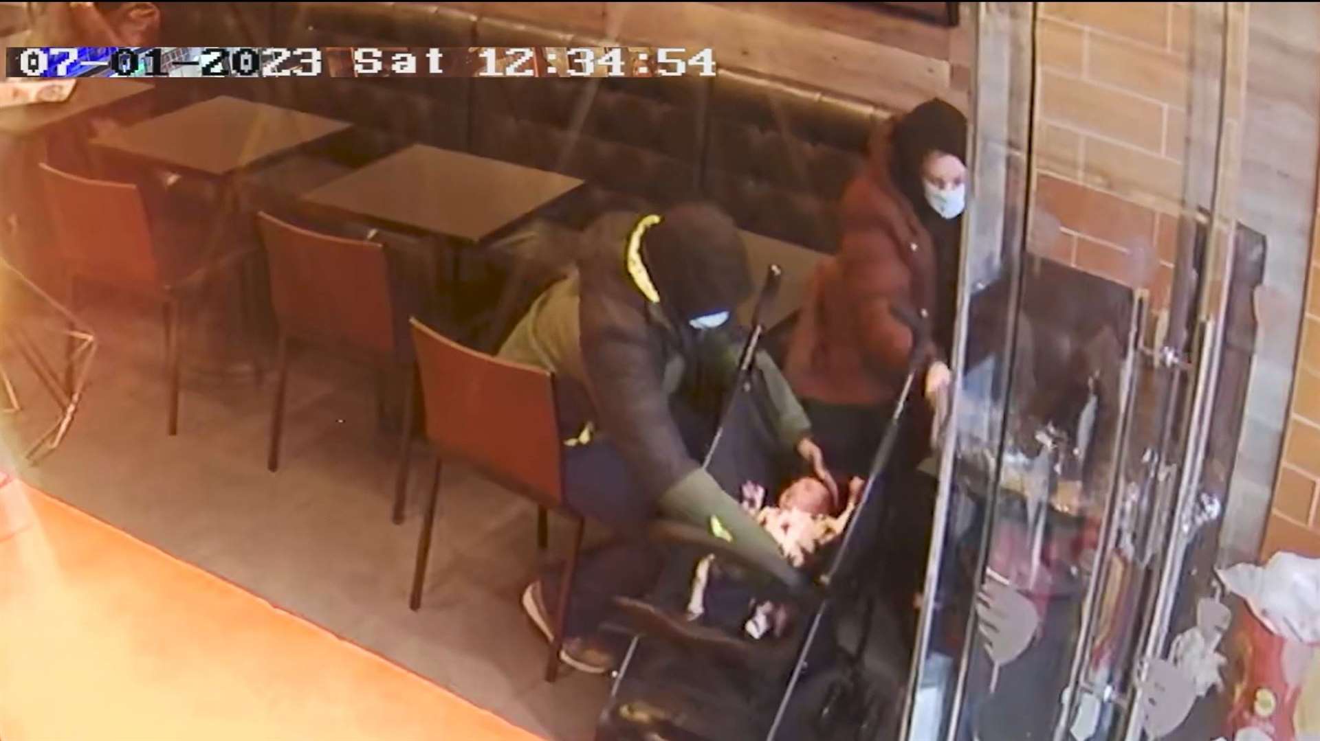 CCTV footage of Constance Marten, Mark Gordon and baby Victoria in a doner kebab shop (Metropolitan Police/PA)
