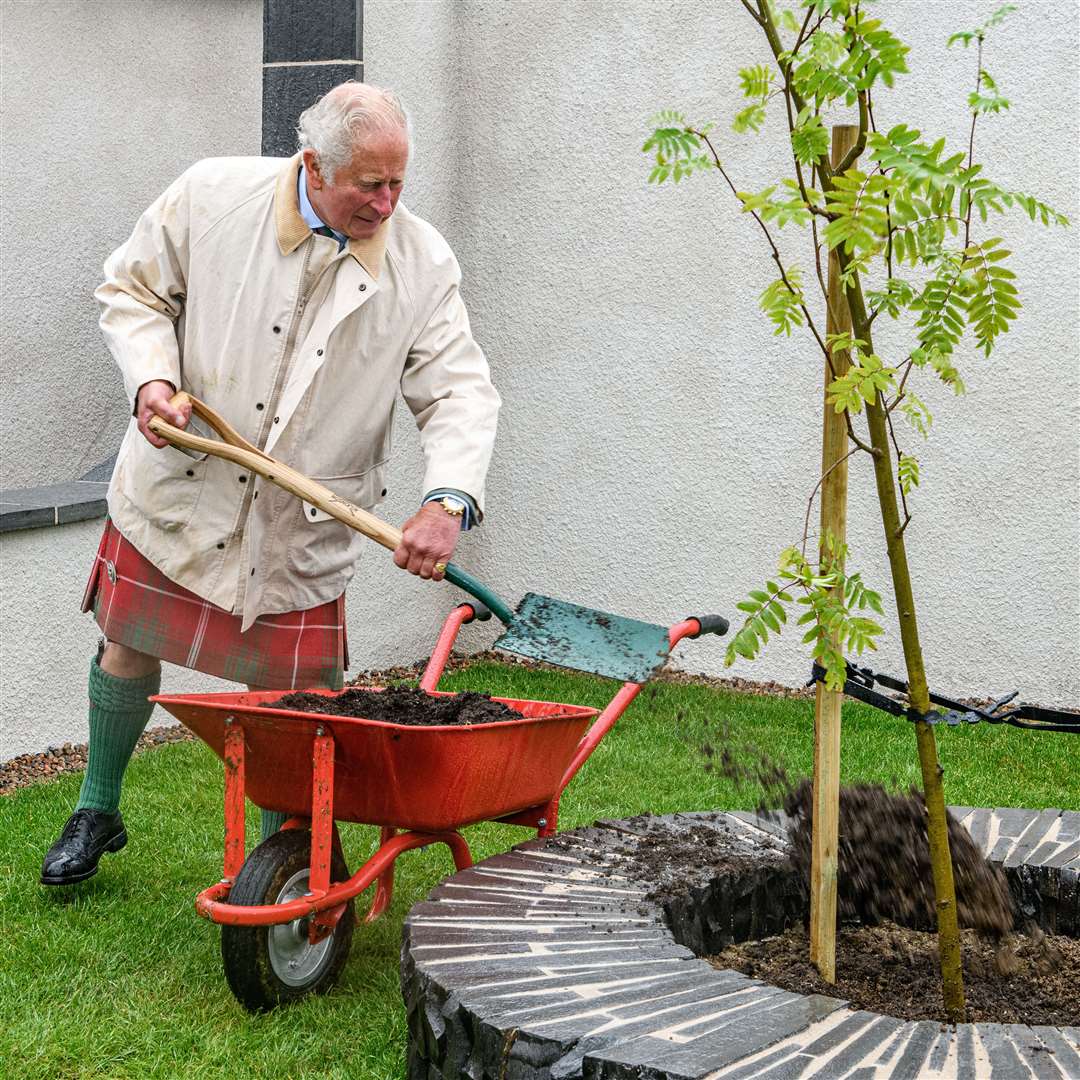 His Royal Highness toured the site and gardens and commemorated the visit by planting a native rowan tree. Picture: Angus Mackay