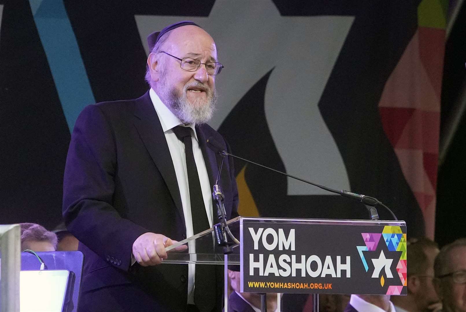 Chief Rabbi Sir Ephraim Mirvis speaks during the remembrance event in Westminster (Jeff Moore/PA)
