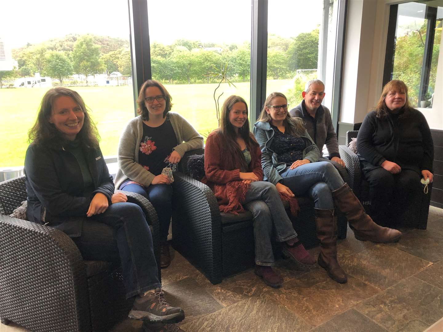 The team got together for a last time at An Cala in Lochinver last week. L to r: Fiona Saywell, Education Manager, Laura Traynor, Assistant Scheme Manager, Kat Martin, Education Manager, Vickii Campen, Training, Events and Volunteer Coordinator, Boyd Alexander, Scheme Manager, and Anne Campbell, Crofting and Rural Projects Coordinator. c. Lizzie Williams