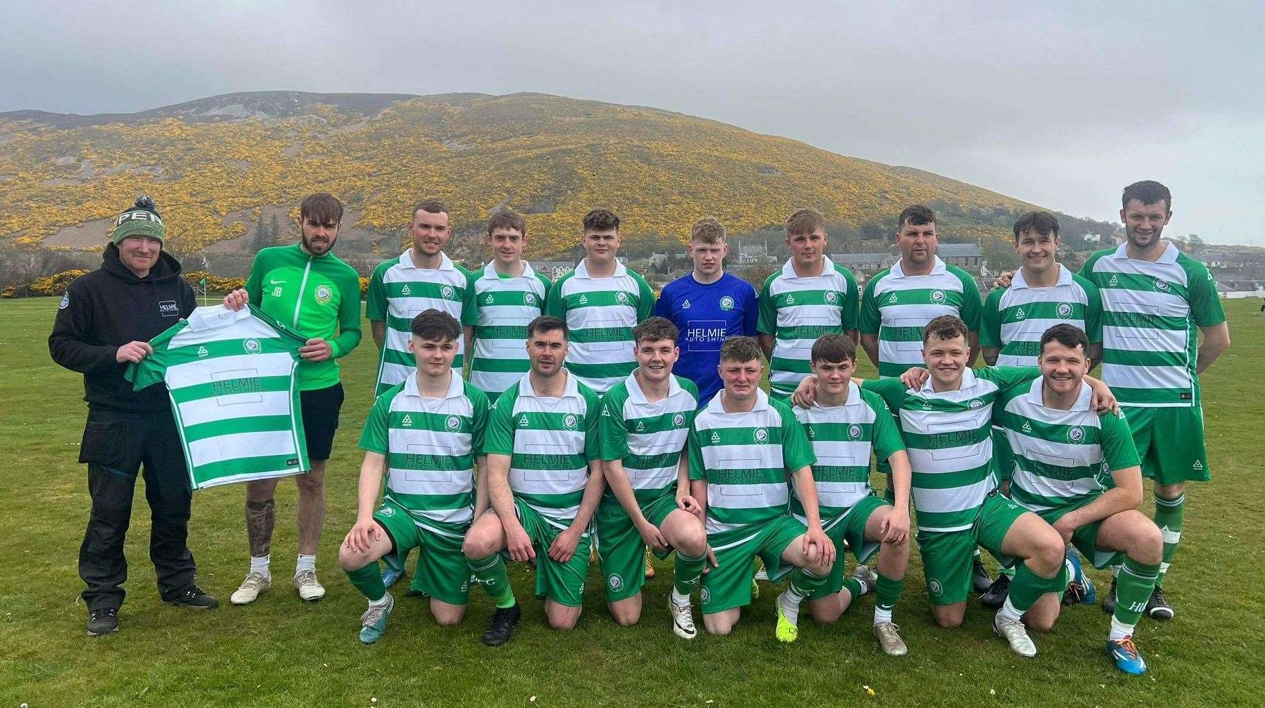 Helmsdale United, sporting their new strips donated by Helmie Auto Shine before Saturday's match