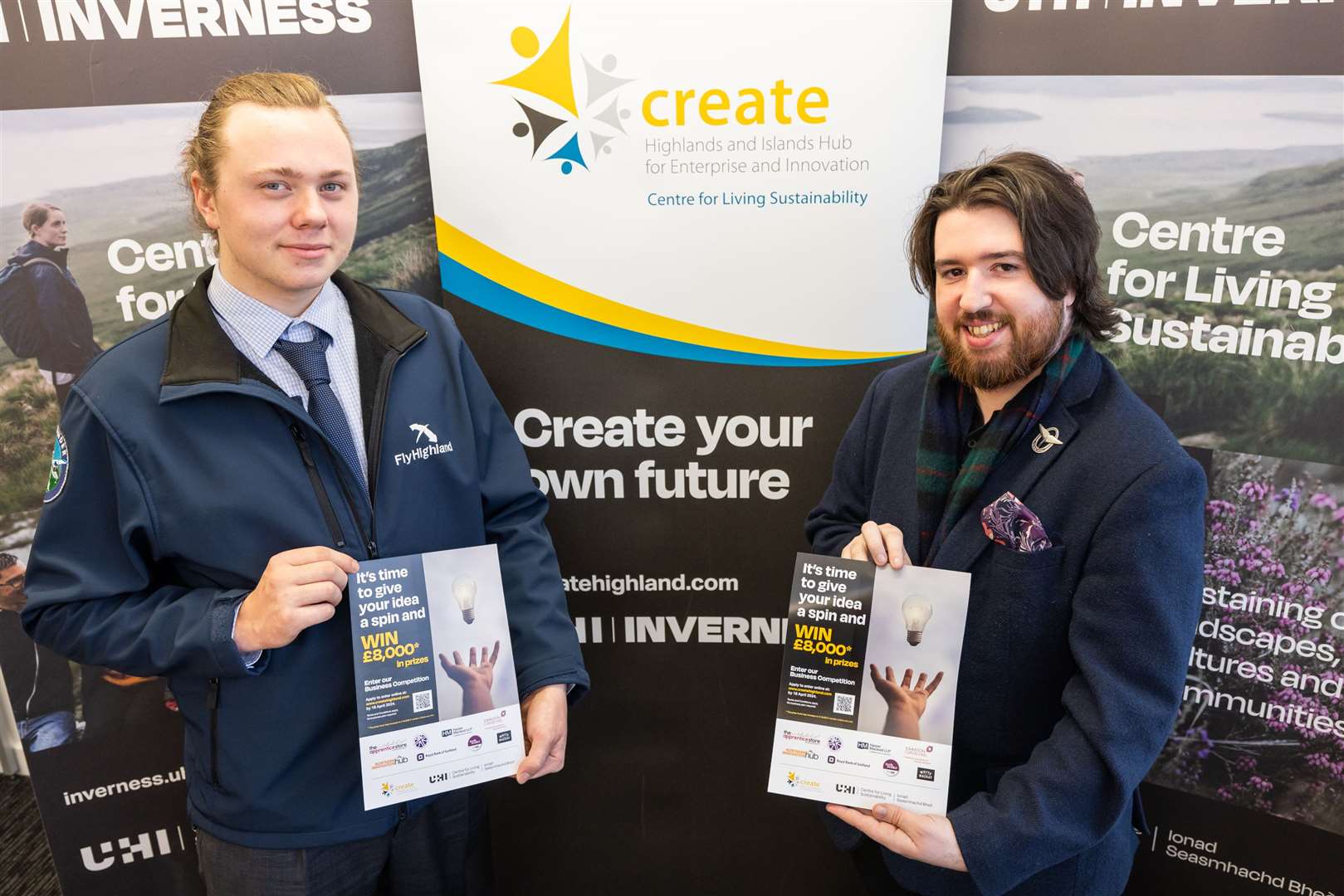 Previous winner Thomas Eccles and Jack Marley McIntyre, STEAM Coordinator and Technologist at UHI Inverness.