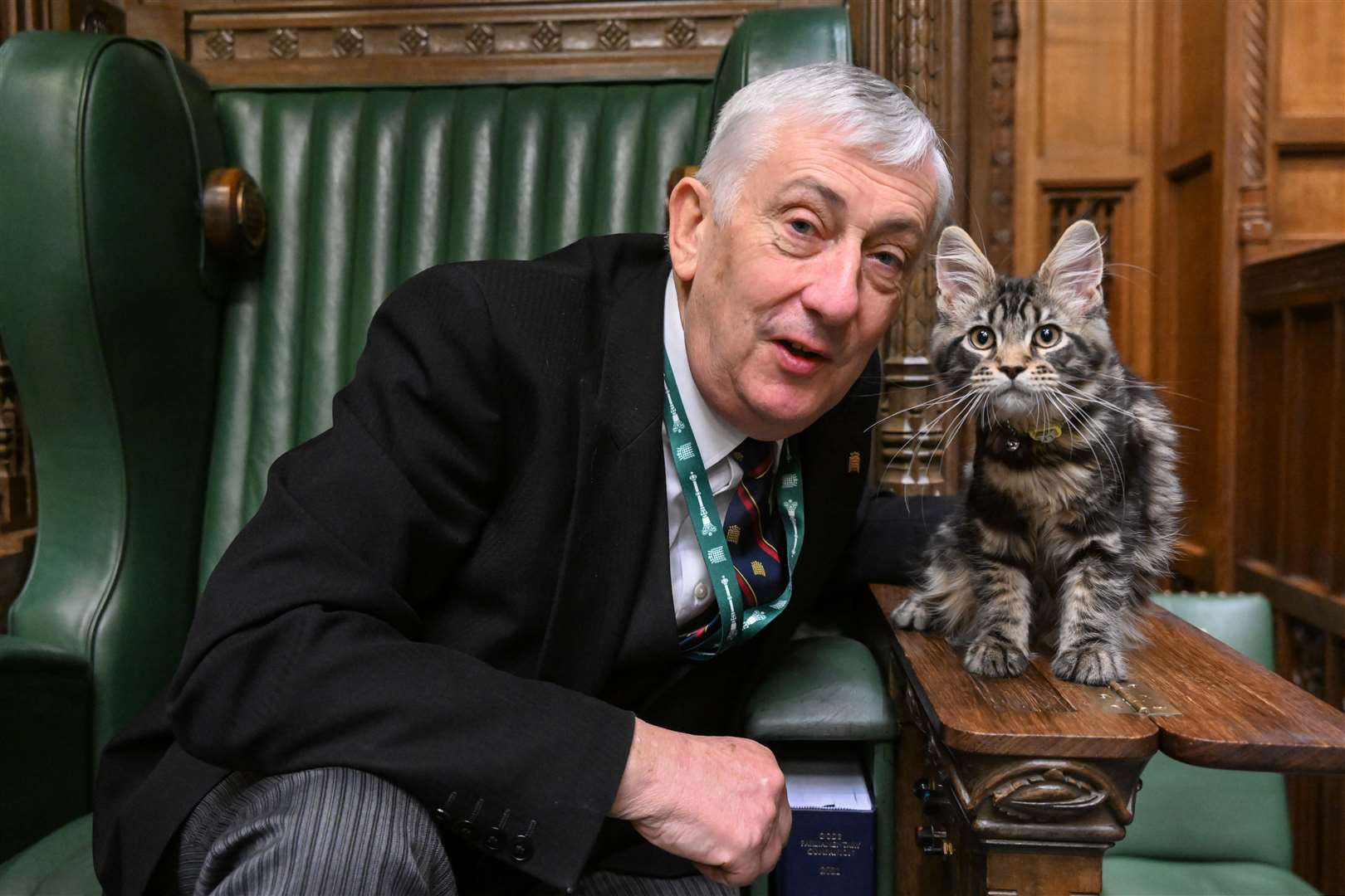 Sir Lindsay Hoyle with his new kitten (UK Parliament/Jessica Taylor/PA)