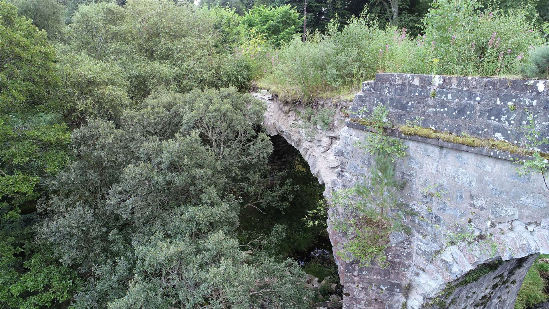Now covered in vegetation and in a deteriorating condition, Inveran Bridge carried the former line of the A837 public road over the River Shin. It was designed by Thomas Telford. Picture: Gregor Laing