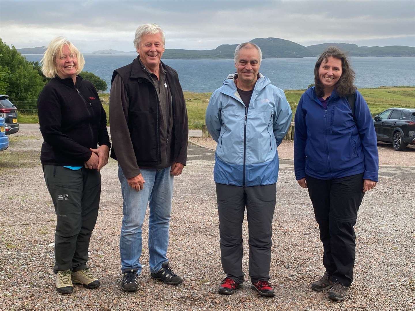 UNESCO assessors Kristin Rangnes and José Brilha (first and third left) were shown round the geopark in August by manager Fiona Saywell and geologist Pete Harrison.