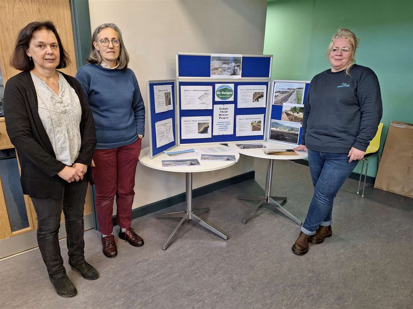 Catherine Moodie, left, with Henrietta Marriott of the Golspie flood defence group and Joan Lawrie from the Highland and Islands Climate Hub.