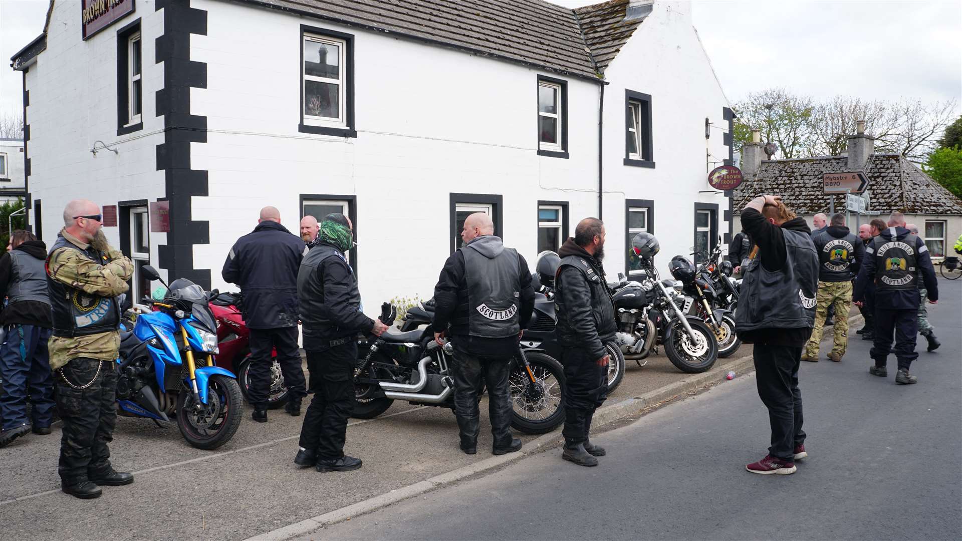 The Blue Angels Motorcycle Club stayed in Watten for around 15 minutes and members asked if the local pub was open. Picture: DGS