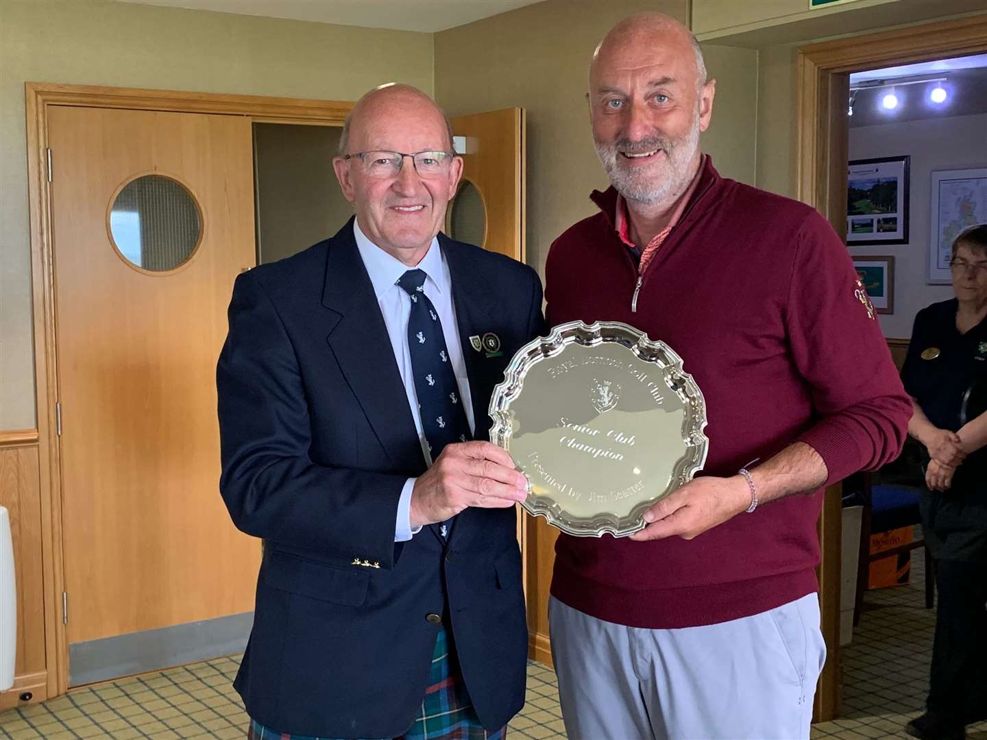 Gary Bethune led the way in the Seniors championship at Royal Dornoch and received the salver from men’s captain Willie MacKay.