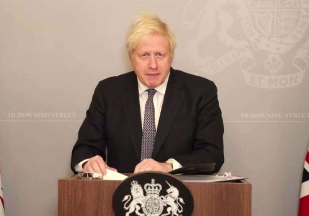 Prime Minister Boris Johnson pictured during the pandemic delivering a Covid briefing from self-isolation.