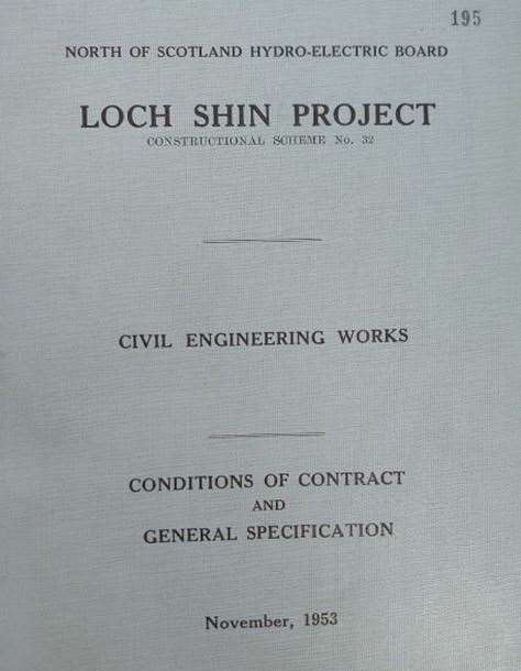 Front cover of the Loch Shin Project Conditions of Contract, November 1953
