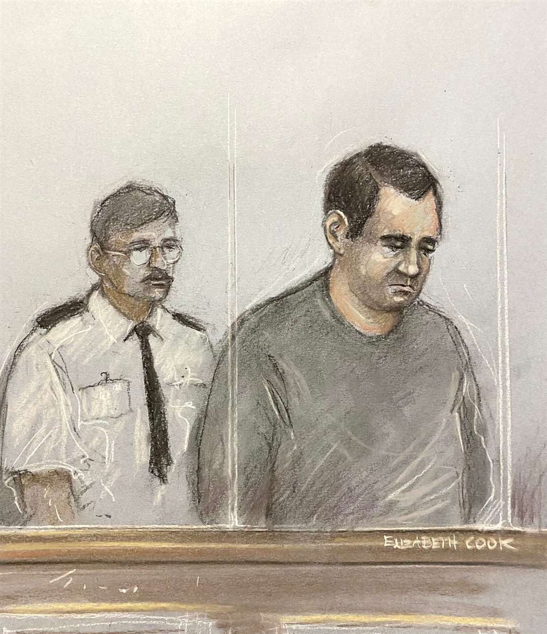 Court artist sketch by Elizabeth Cook of Jordan McSweeney in the dock at the Old Bailey, where he pleaded guilty to the murder and sexual assault of Zara Aleena (Elizabeth Cook/PA)