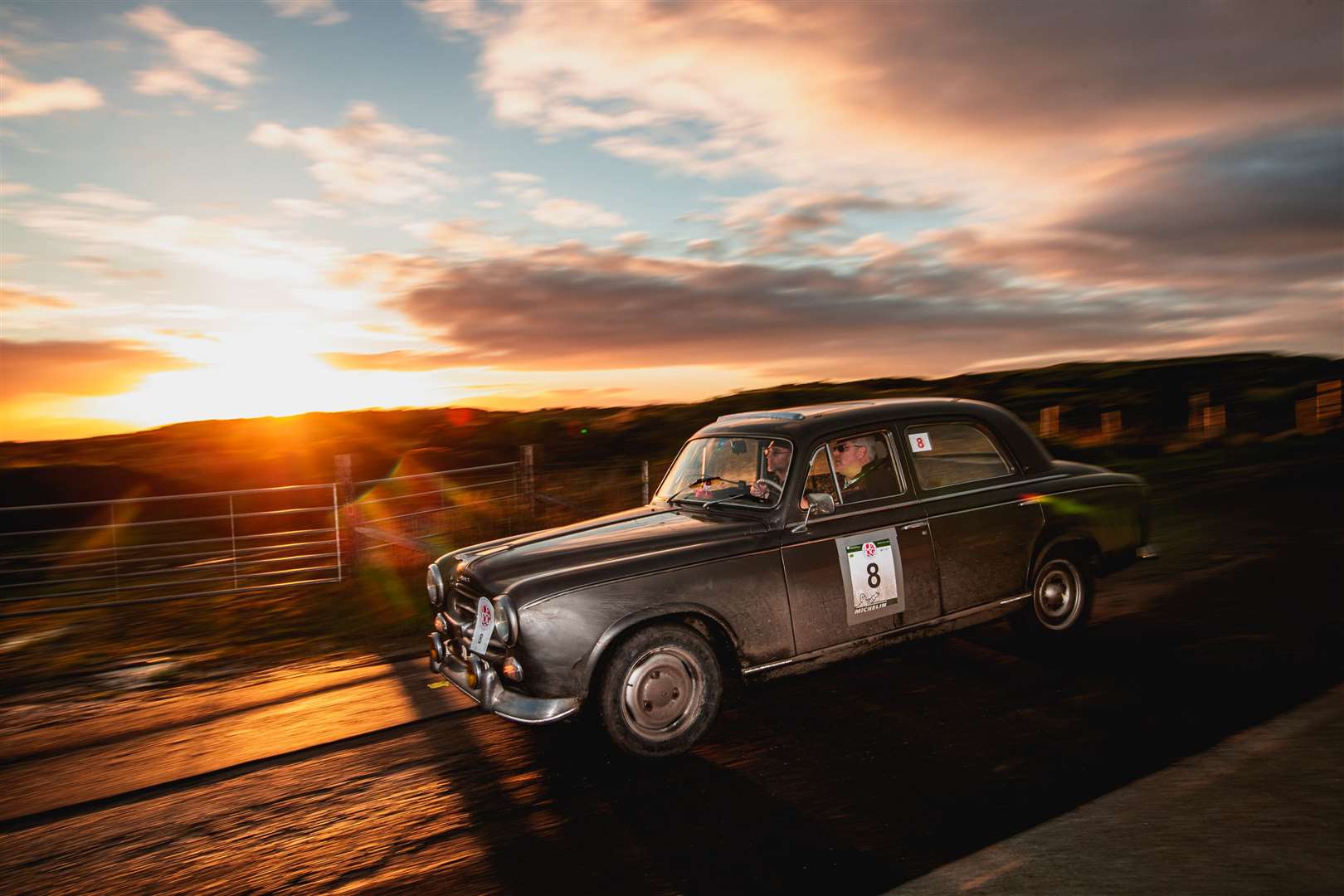 Leg five of the Lejog run with Peugeot 403 number 8 driven by Michiel van der Velden (NL) and Pieter Hennipman (NL). Picture: Will Broadhead