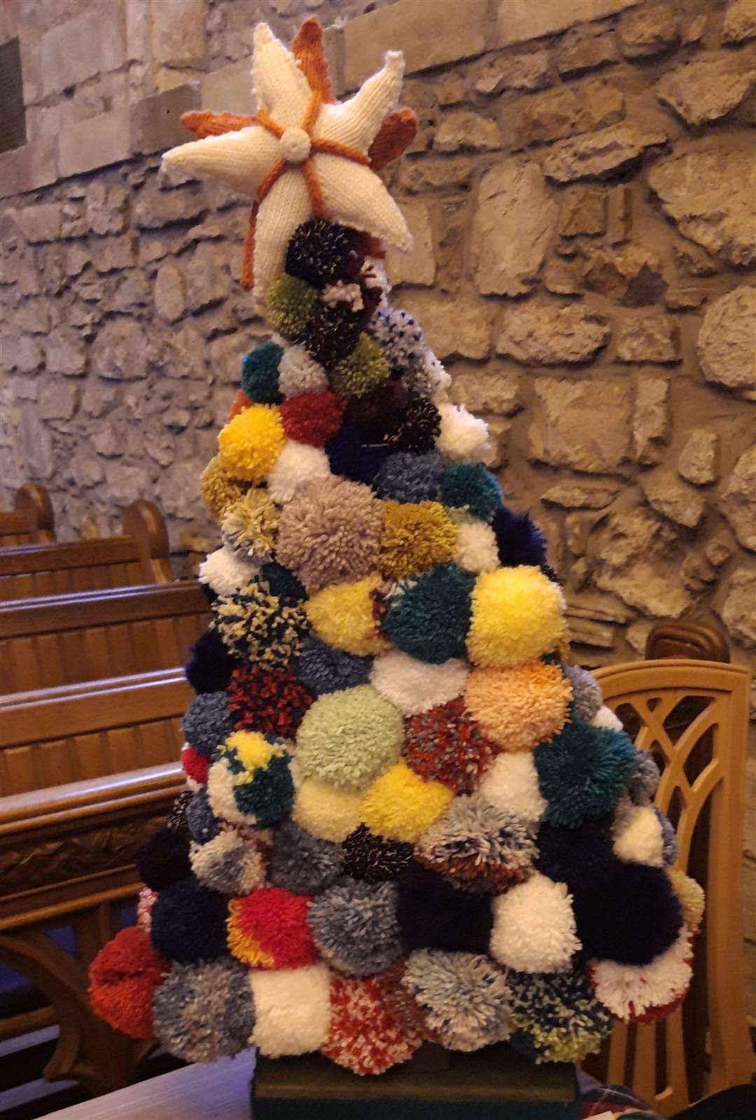 A pom pom tree from Knit and Natter.