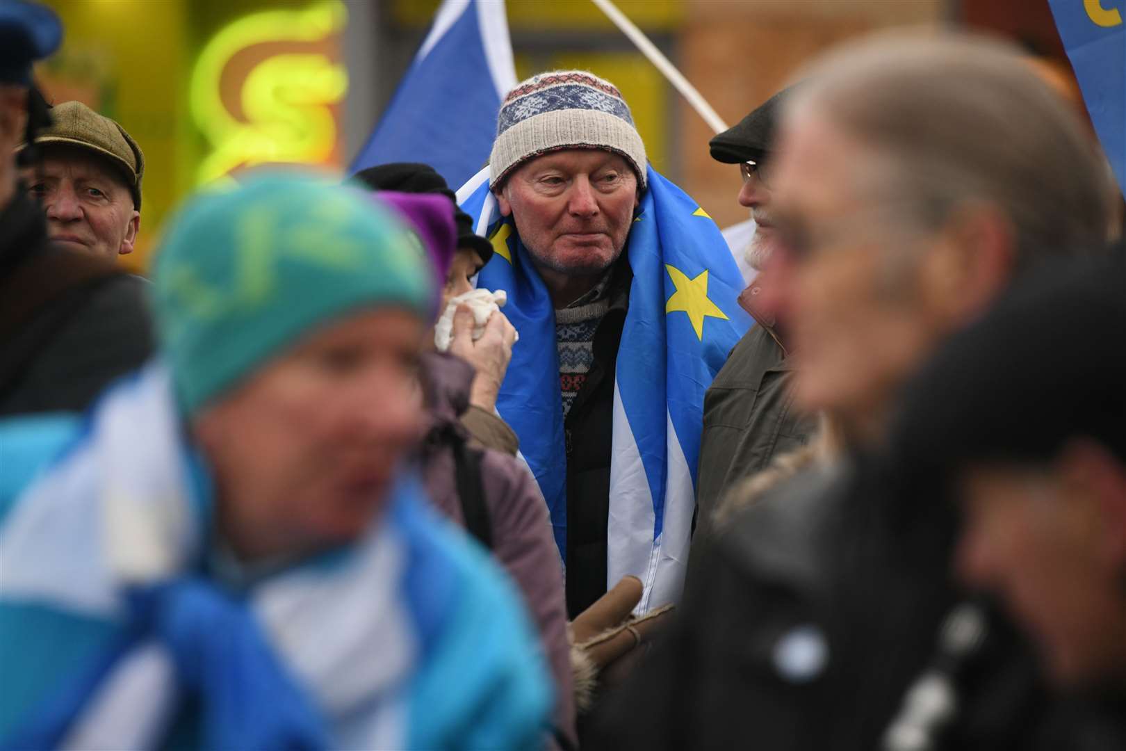 Scottish and European flags. Picture: James Mackenzie