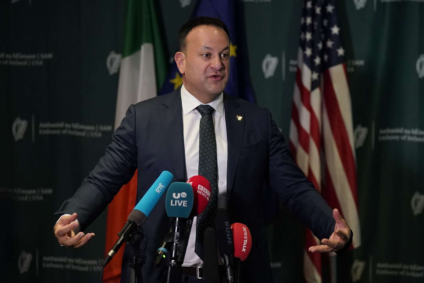 Taoiseach Leo Varadkar speaks to the media at the Dupont Circle Hotel, Washington, DC, during his visit to the US for St Patrick’s Day (Niall Carson/PA)