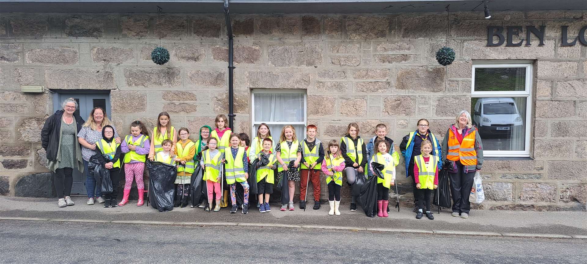 Tongue Primary School pupils and staff during a litter pick in the village earlier this year.