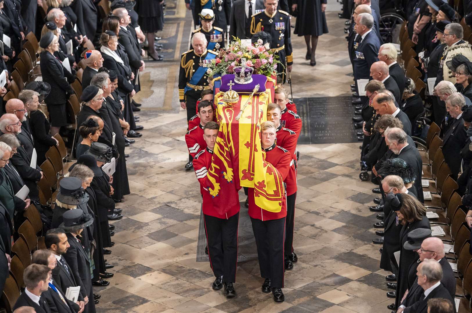 The coffin of the Queen is carried out of Westminster Abbey after her state funeral (Danny Lawson/PA)
