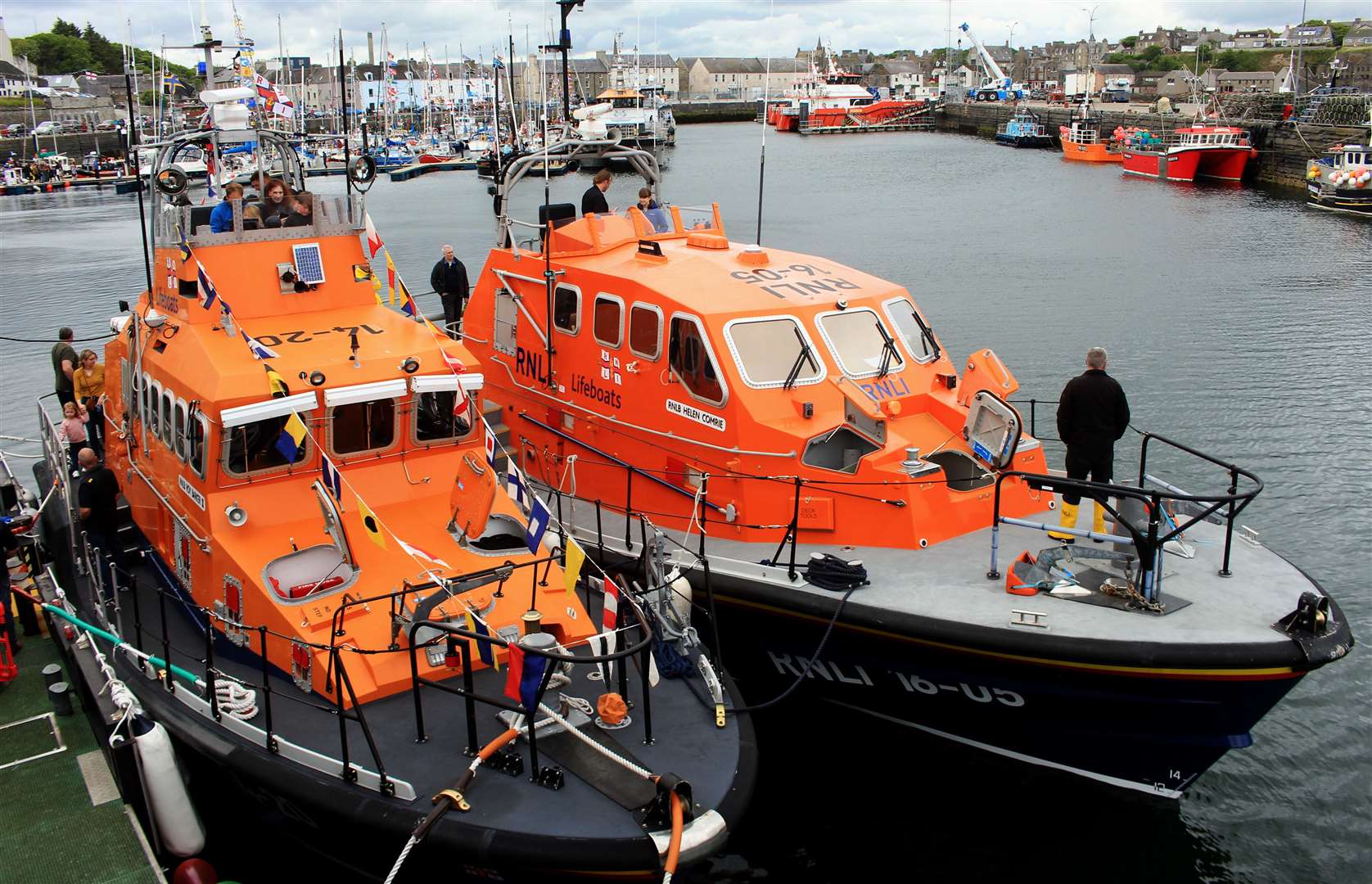 The Wick lifeboat, Roy Barker II (left), and its Longhope counterpart, Helen Comrie. Picture: Alan Hendry