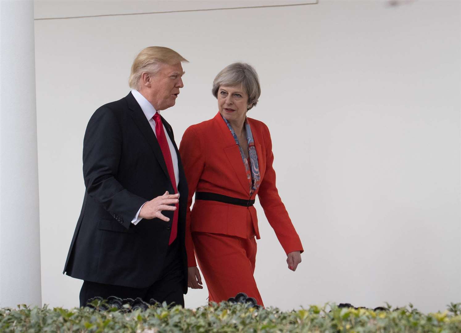 Theresa May with Donald Trump on the White House Colonnade in 2017 (Stefan Rousseau/PA)