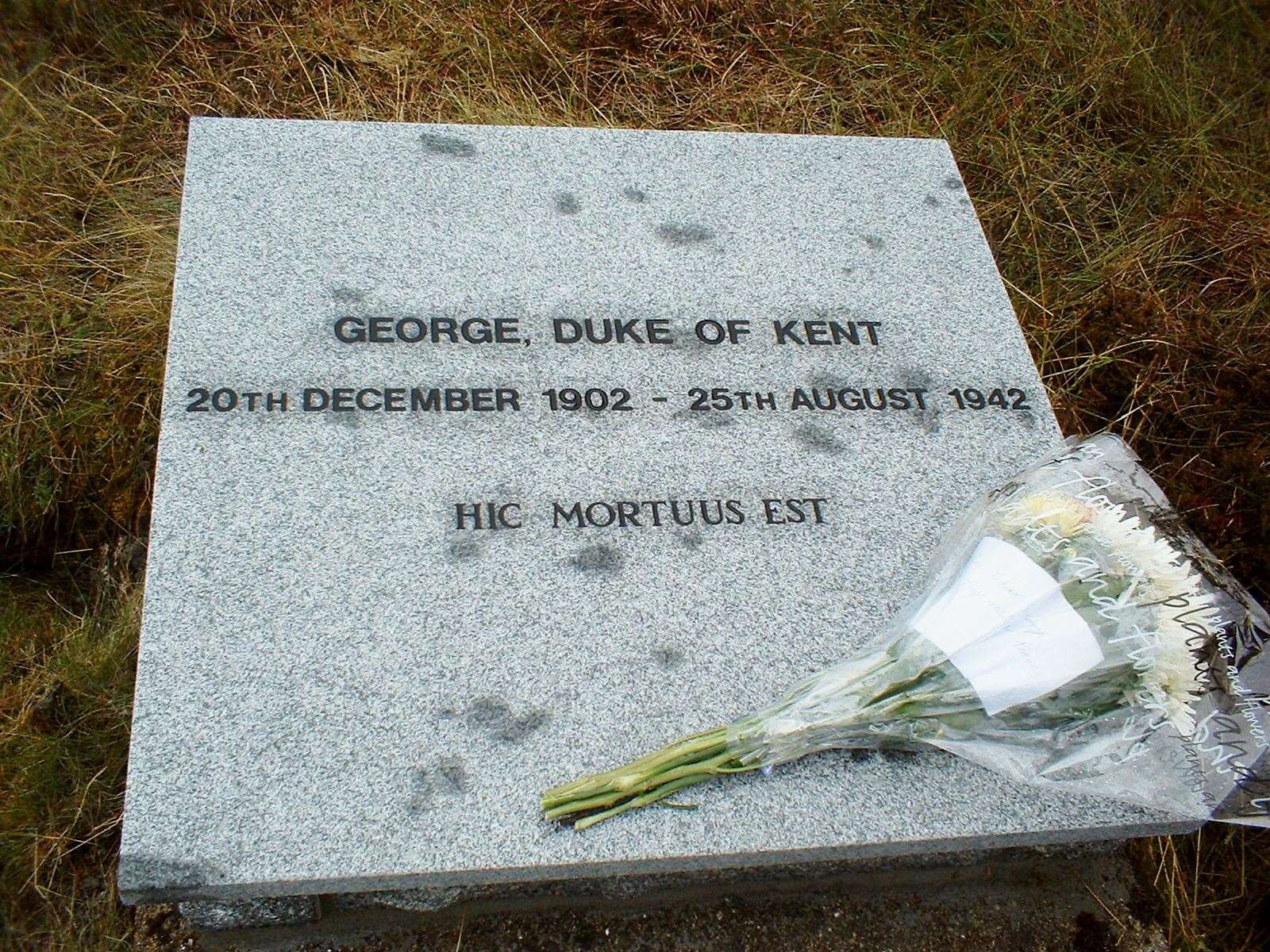 This stone slab in memory of the Duke of Kent was installed in 2005, close to the memorial cross at Eagle's Rock. It contains the Latin phrase Hic Mortuus Est, meaning 'This is where he died.' Picture: Alan Hendry