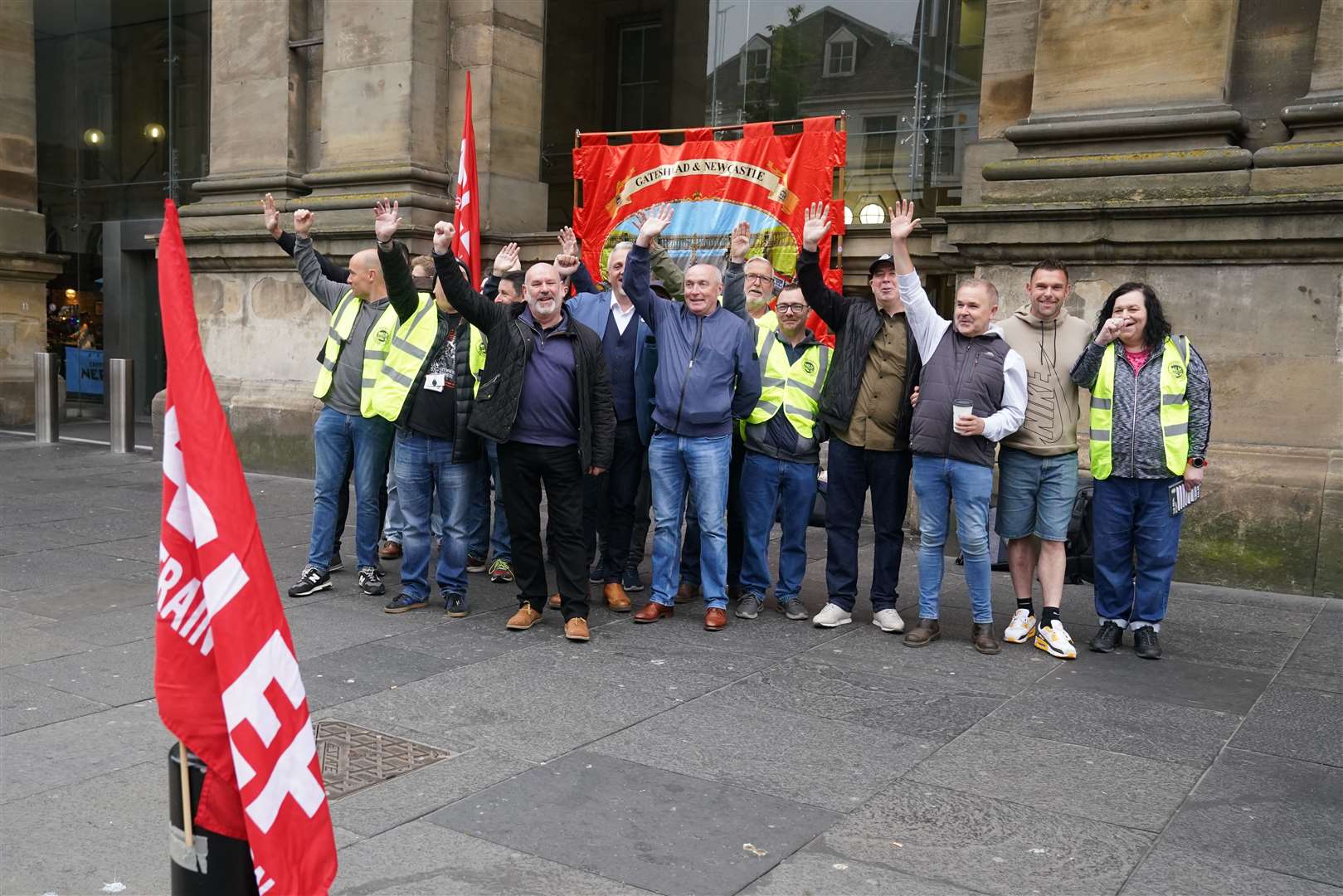 Mick Whelan, general secretary of Aslef, joins union members on the picket line outside Newcastle station (Owen Humphreys/PA)