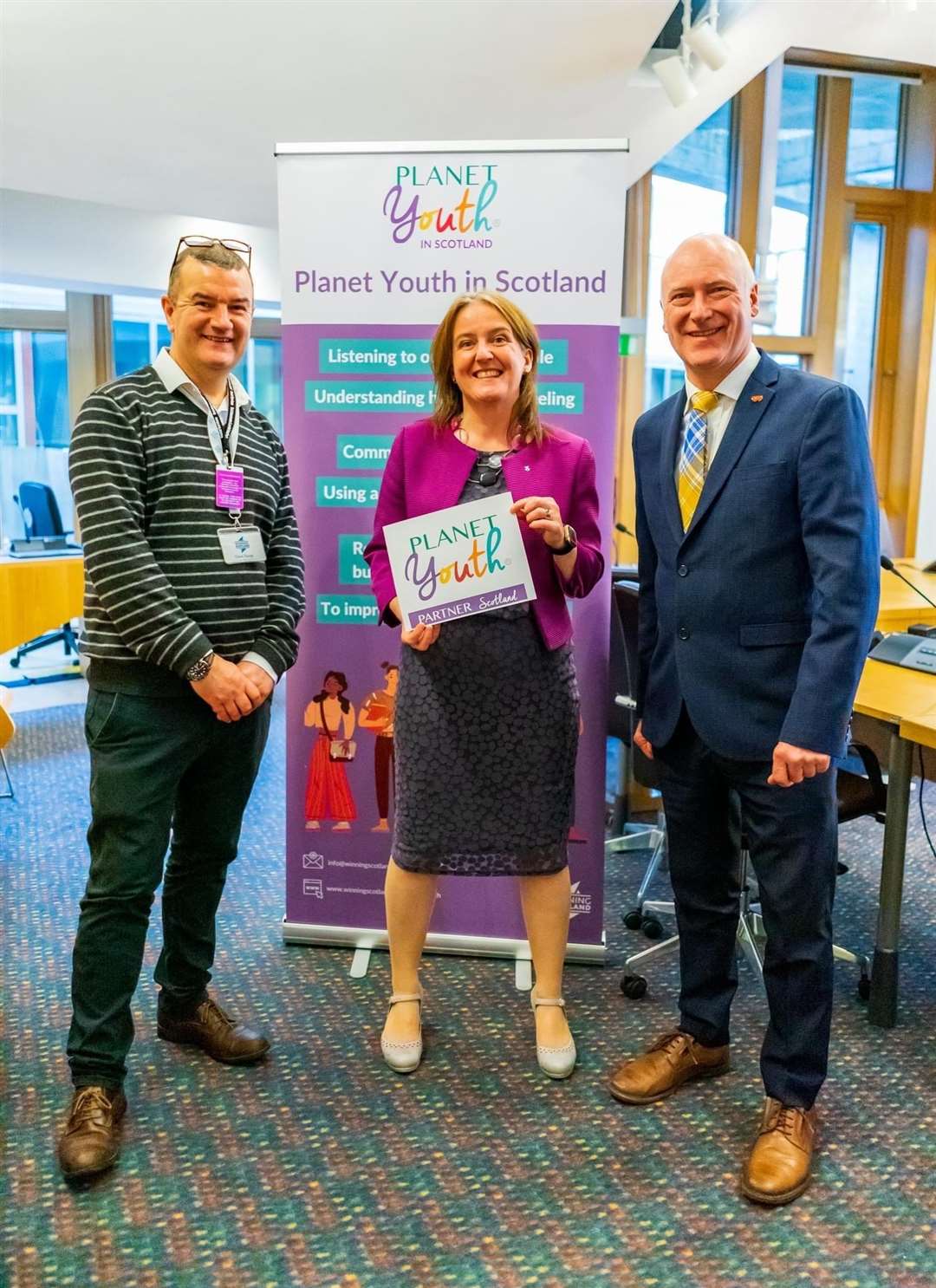 Maree Todd (centre) with Dave Barrie of Winning Scotland (left) and MSP Joe FitzPatrick at the 'national conversation' event.
